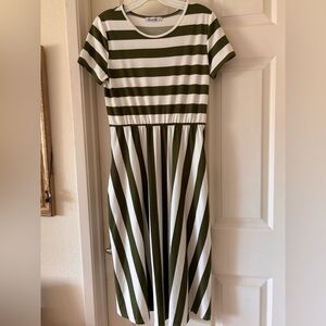 Olive and White Striped Midi Dress
